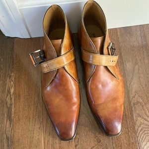 Magnanni Cognac Leather Monk Strap Boots size 12